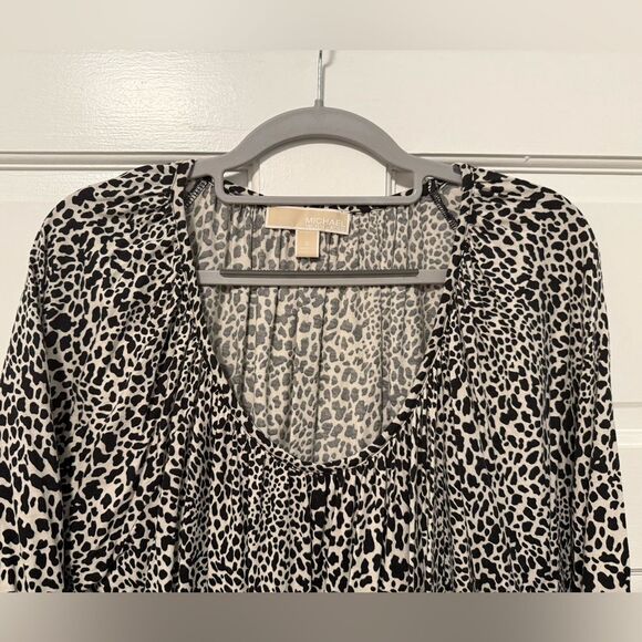 Michael Kors Scoop Neck Animal Print Blouse Top Plus Size Black Khaki Size 1X - Picture 2 of 6